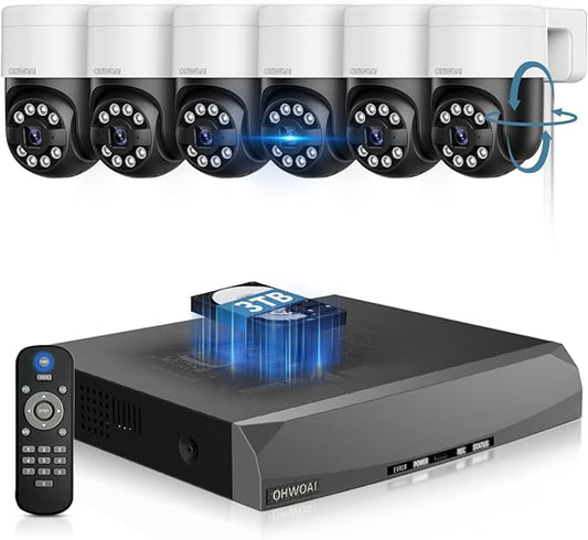 《2-Way Audio & Smart Auto Tracking》4K Outdoor Wired Security Camera System,360 Degrees Security PTZ IP Cameras,Surveillance Video Equipment, Surveillance DVR Kits