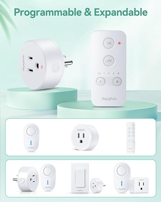Remote Control Outlet, Wireless Remote Light Switch, Remote Outlet with Timer, 500ft Range Timer Outlet Plug, 15A/1500W Remote Plug in On/Off Switch, for Lamps, Fans, Appliances