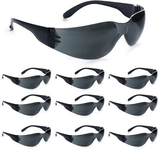 amoolo Tinted Safety Glasses Bulk of 48, Protective Safety Sunglasses, Dark Smoke Lenses for UV Protection, ANSI Z87.1 Impact Resistant Eye Protection for Work, Lab, Construction