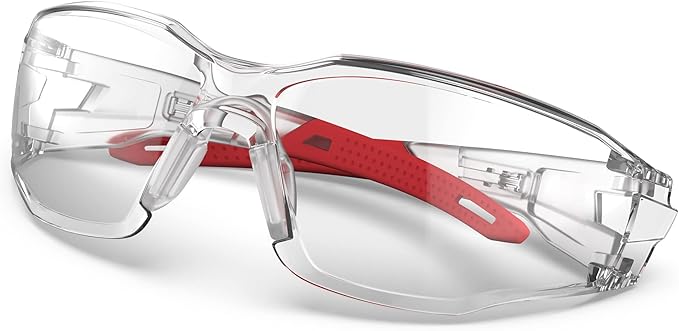 DILANCO Clear Safety Glasses Goggles, Adjustable Frames and Scratch-Resistant with No-Slip Grips Safety Glasses for Women Men