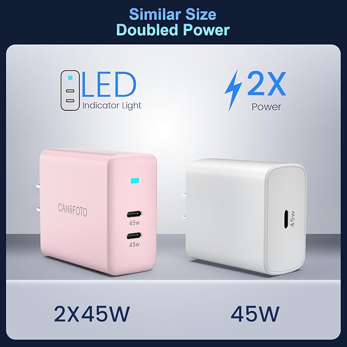 2Port 45W Super Fast Charger Type C, 2Pack 45W USB-C Charger Fast Charging for Samsung Galaxy S24 Ultra/S24+/S24/S23 Ultra/S23+/S22/S20/Note10+ with 2X 10ft Type C Cord (Pink)