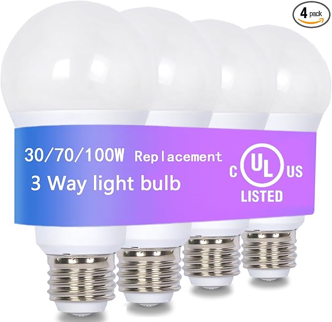 VVH 4-Pack 3 Way Bulb 30 70 100W Equivalent Light Bulb,4000K,Three Way A19 LED Bulb E26 Base for Bedroom,Living