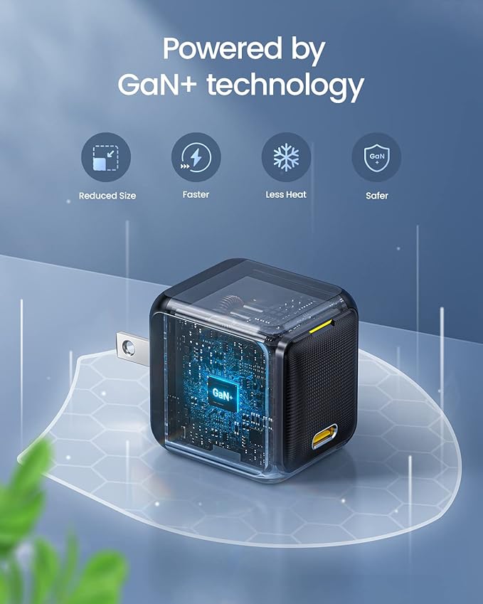 AOHI 65W PD USB C Charger, GaN+ Magcube Fast Wall Charger Power Adapter with 4ft USB C LED Display Cable for Notebook MacBook Pro/Air, Galaxy, for iPhone 15/14/Plus/Pro Max/13/12, Black