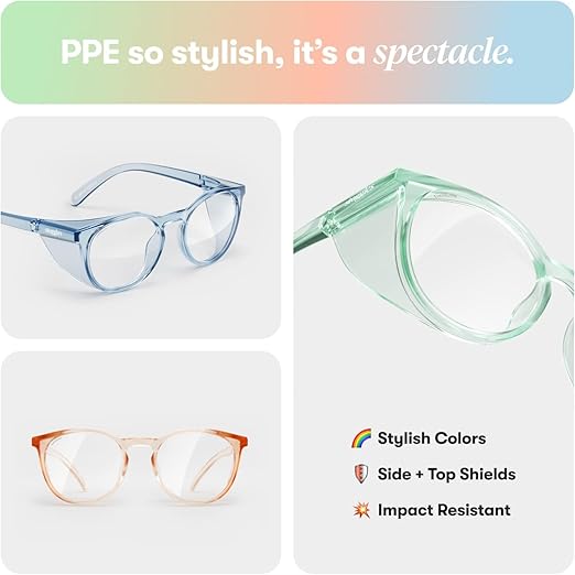 Stoggles Round Z87.1 Certified Polycarbonate Safety Glasses, Scratch & Shatter-Proof, Blue-Light & UV Blocking Lens, Top & Side Shields, Anti-Fog Dip Coated, Durable, Protective & Stylish Eyewear