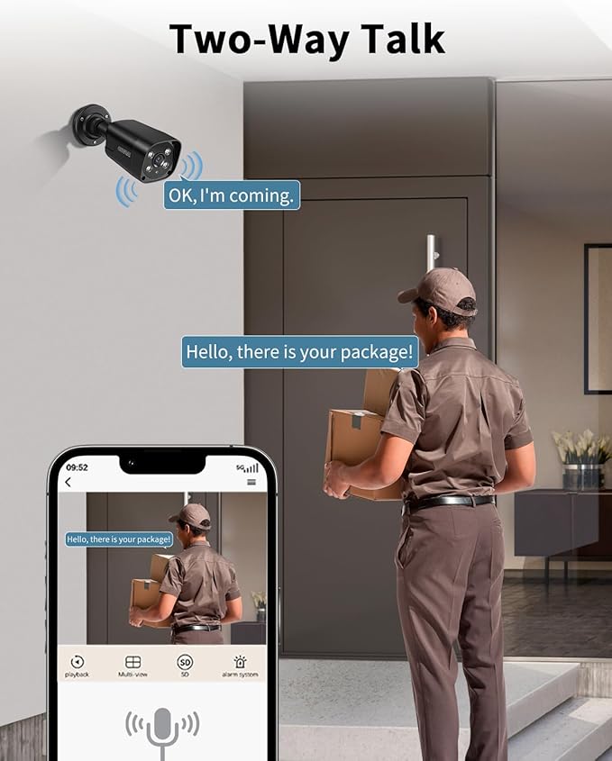 《130°Wide Angle & 2-Way Audio》Outdoor Wired Security Camera System, Black IP Cameras, Home Video Surveillance Systems