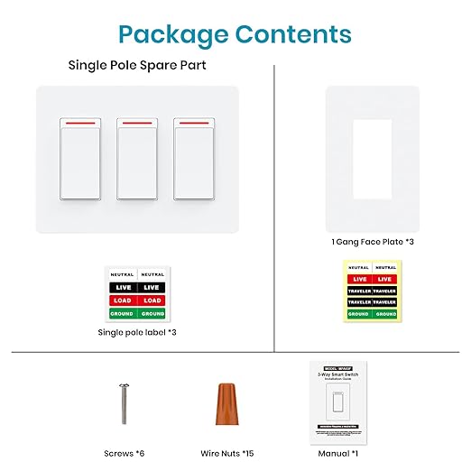 Milfra 3Gang Smart Light Switch Single-Pole 2.4GHz WiFi,2024 New Model 10A,Works with Siri, Alexa and Google Home,Voice and Remote Control,Neutral Wire Required,No Hub Required