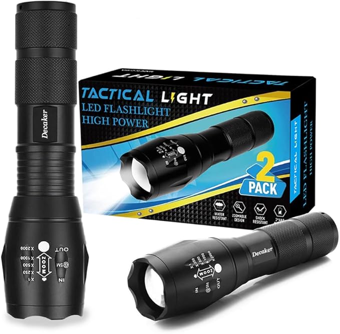 TC1200 Tactical Flashlight Super Bright 1200 Lumens 5 Light Modes Zoomable LED Flashlights Torch,2-Pack