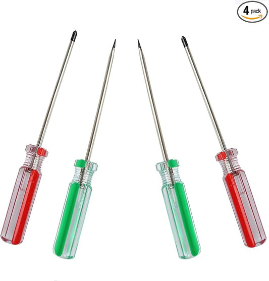 4PCS Magnetic Screwdriver Set, 3mm Magnetic Phillips & Slotted Bits Screwdriver Set, with 3 Inch Steel Shaft and Comfortable Handle for DIY Repairing, Red/Green
