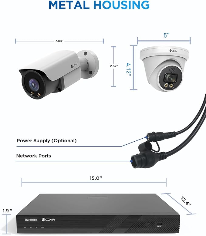 4COVR 32 Channel Security Camera System, 2-Way Audio Talk, Person Vehicle Detection & Smart Color Night Vision, UHD NVR 8TB HDD, 12 Dome 12 Bullet 5MP PoE IP Camera Business IP67, LYH37Y5M3224