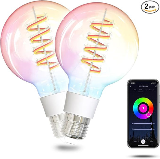 MOES Smart G80 Edison LED Light Bulbs, Color Changing WiFi G25 Smart Bulbs, 2700K-6500K CW& RGB Dimmable, Smart Life Remote Control, Work with Alexa/Google Home, 450lm 5W (50W Equivalent) 2 Pack