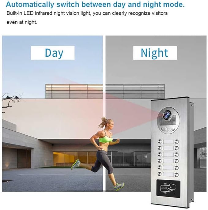 Wired Video Apartment Intercom System,6 Units 7 inch Monitor Video Door Phone Kit,Indoor Outdoor Video Doorbell, ID Card Unlock, 2 Way Audio, 6-Screen for Home Apartment (1 Doorbell+12 Monitor)