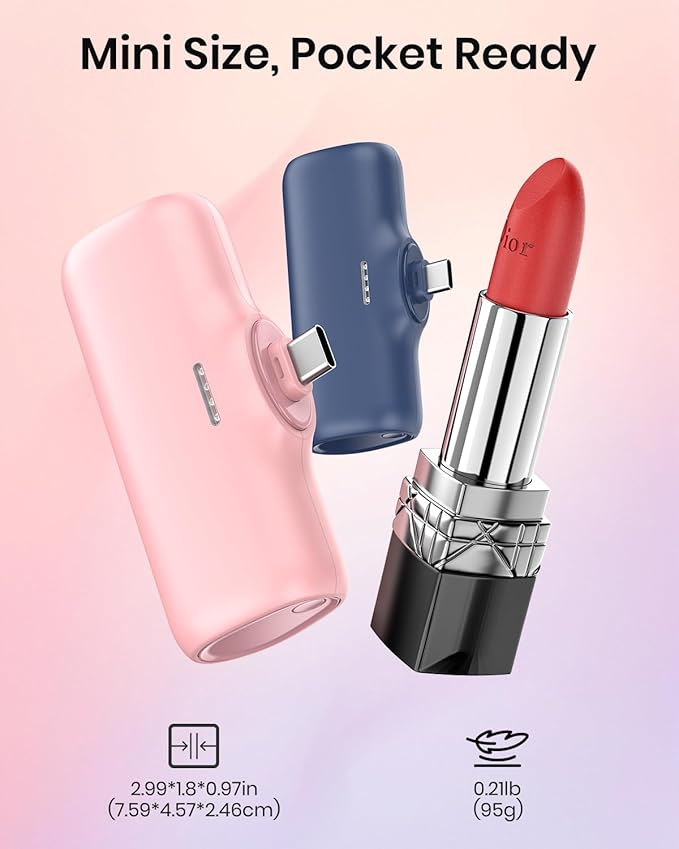 A ADDTOP [2 Pack Mini Portable Charger 5000mah Power Bank, 15W Fast Charging Portable Phone Charger, Ultra-Compact USB C Battery Pack Compatible with iPhone 16/15 Series/Galaxy/Android etc