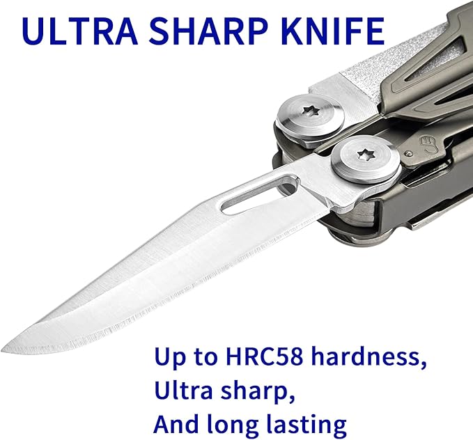 Multitool,19-in-1 Multitool Pliers with Titanium-plated Handle, Safety Locking, Lightweight EDC Tool and Nylon Sheath for Men,Outdoor Survival,Hiking,Camping