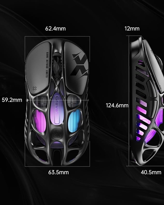 GravaStar Mercury X Wireless Gaming Mouse โ 32,000 DPI PAW 3950 Sensor, 1000Hz Polling Rate, Only 49g, Magnesium Alloy Hollow Frame, RGB Lighting, 5 Programmable Buttons