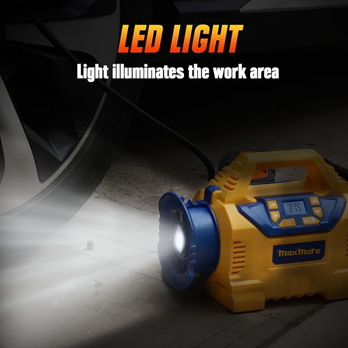 Cordless Tire Inflator Compatible with DeWalt 20V MAX Battery 160 PSI Portable High Pressure Air Compressor, 2.0Ah Battery & Fast-Charging Charger, Digital Gauge, Auto Shut Off, LED Light For Tires