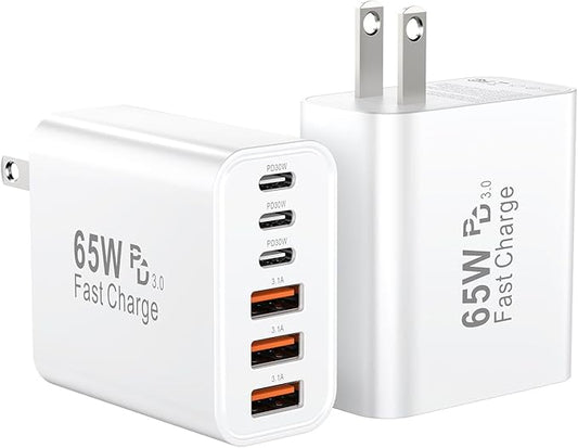 USB C Fast Charging Block, 65W USBC Multi Port Charger Blocks 6-Ports PD & QC Charging Cube Brick Power Adapter Type C Wall Chargers for iPhone 16/15/14/13/12/Pro Max, iPad Pro/Air, Samsung Galaxy S25