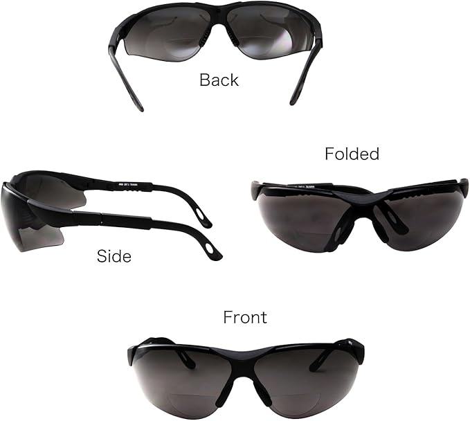 grinderPUNCH 2 Pairs Bifocal Safety Sunglasses Black Lens with Reading Corner - Fully Adjustable Arms