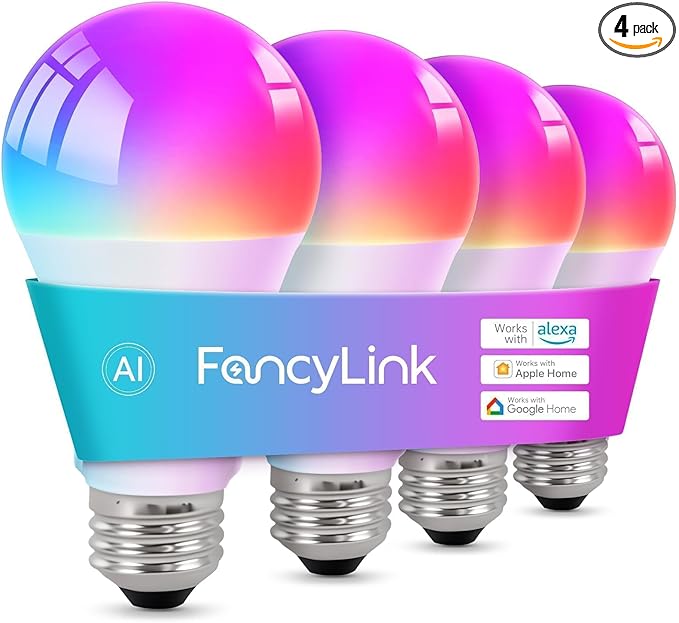 Matter Smart Light Bulbs, Color Changing Light Bulb, hub Required, A19 60W,2.4Ghz WiFi only,Compatible with Alexa Google Assistant, Apple Home,16 Million Colors RGBCW 800 Lumens,4 Packs