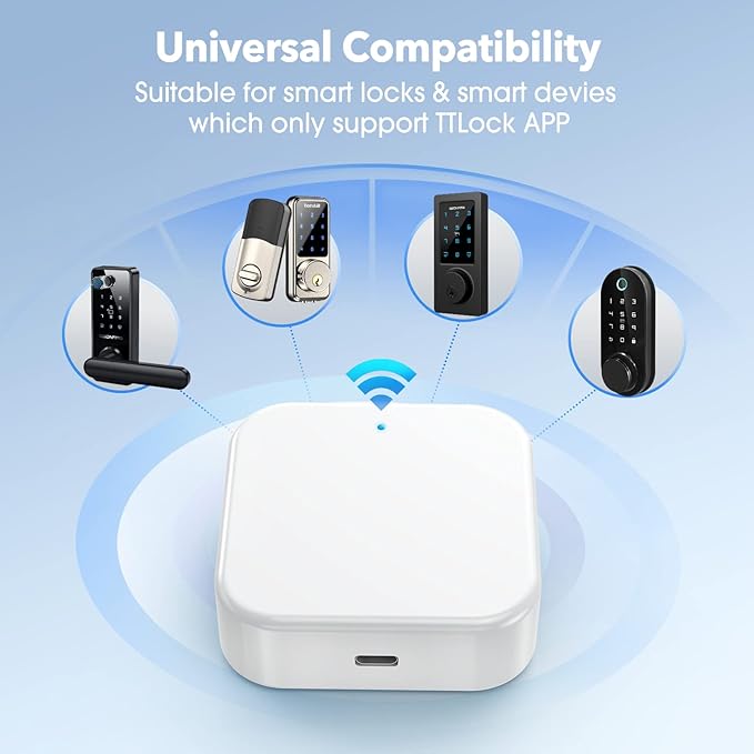 Smart Wi-Fi Gateway, G2 Hub for Keyless Entry Remote Control & Manage Bluetooth Deadbolt Door Lock with TTLock App, Wi-Fi Bridge Compatible with Alexa Google Home for Voice Control