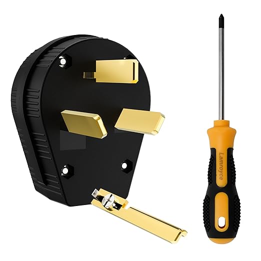 NEMA 10-30/50P Straight Blade Angle Plug, AC Dryer Replacement Male Angle Plug,3 Pole 3 Wire Non-Grounding Heavy Duty Universal Power Male Connector for Dryers 30/50Amp,125/250Volt-with 1 Screwdriver