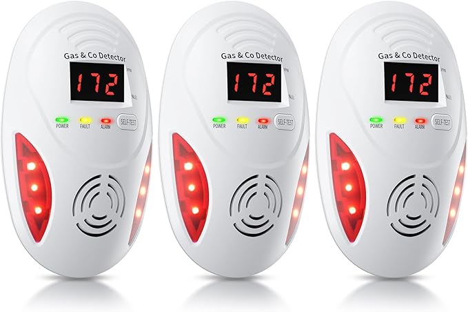 Carbon Monoxide Detectors and Natural Gas Detector, Carbon Monoxide Detectors Plug in, Dual Alarms Gas Leak Detector with Light - Natural, Co Leak Detection for Home, RV Essentials, White, 3Pcs