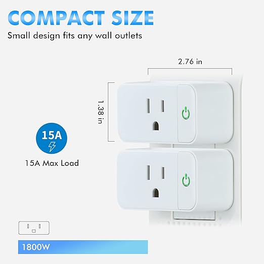 Smart Life Wi-Fi Outlet Compatible with Alexa, Google Home & Echo, Smart Plug with Timer Function & Group Controller,15 Amp Indoor Socket, 2.4G Wi-Fi Only, White, 4 Pack