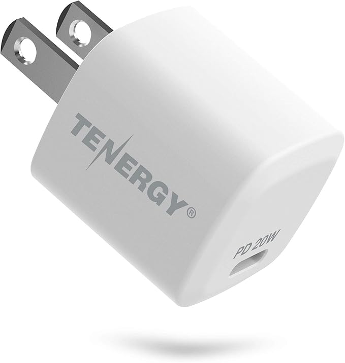 Tenergy USB-C Charger with PD 20W, Fast Charging iPhone 12/12 Mini / 12 Pro Max / 11, Galaxy, Pixel 4/3, iPad Pro (Cable not Included)