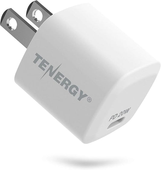 Tenergy USB-C Charger with PD 20W, Fast Charging iPhone 12/12 Mini / 12 Pro Max / 11, Galaxy, Pixel 4/3, iPad Pro (Cable not Included)