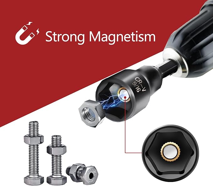 12Pcs Magnetic Nut Driver Set,Impact Power Hex Nut Driver Drill Bit Master Kit, SAE & Metric, 1/4-Inch Quick-Change| Cr-V Steel