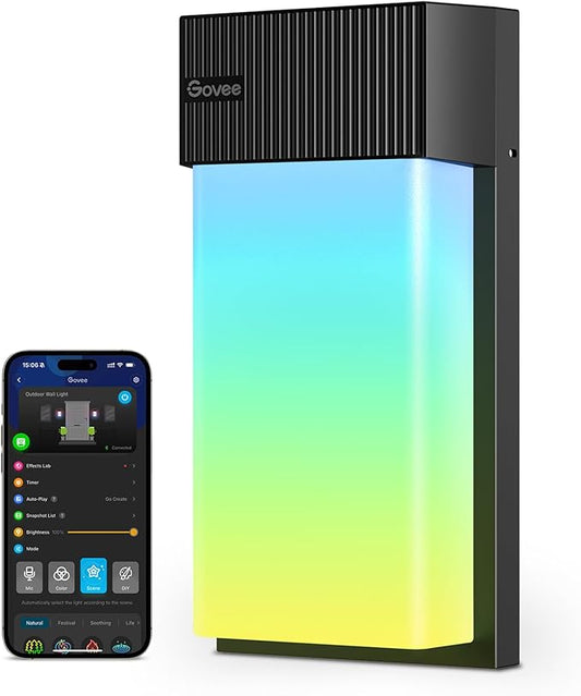 Govee Outdoor Wall Light, 1500LM Smart RGBIC Porch Lights Outdoor with 45 Scene Modes, IP65 Waterproof for Outdoor Decor, DIY Lighting Effects, Works with Alexa, Google Assistant and Matter, 1 Pack