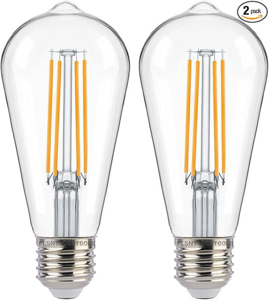 FLSNT Dusk to Dawn Outdoor Sensor ST19 LED Light Bulb, 7W (60W Eqv.), 800LM,Vintage Filament E26 Base, Auto On/Off Photocell Automatic for Energy-Efficient Outdoor Lighting, 2700K Soft White, 2 Pack