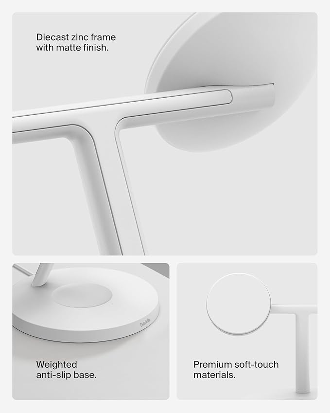 Belkin MagSafe-Compatible Charger, 3-in-1 Wireless Charging Station, Qi2-Certified 15W Wireless Charge for Apple iPhone 16 Series, Apple Watch, AirPods w/Non-Slip Base, 40W Included - White