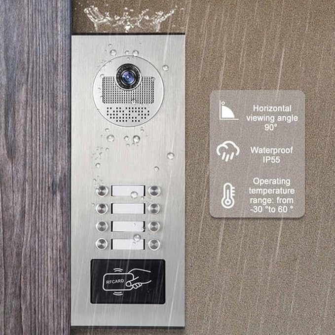 Video Apartment Intercom System,6 Units 7 inch Monitor Wired Video Door Phone Kit,Indoor Outdoor Video Doorbell,ID Keyfobs Unlock,2 Way Audio,6-Screen for Home Apartment (1 Doorbell + 8 Monitor)