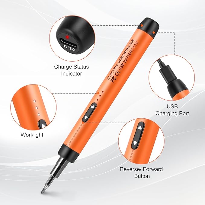 Dmyond Mini Electric Screwdriver Set, Small Cordless Electric Screwdriver, 38 S2 Preicison Bits, Precision Screwdriver Cordless Repair Tool for PC Electronic, Orange
