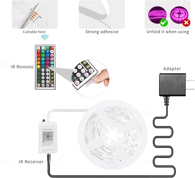 KSIPZE 100ft Led Strip Lights RGB Music Sync Color Changing Bluetooth Led Lights with Smart App Control Remote Led Lights for Bedroom Room Lighting Flexible Home Décor