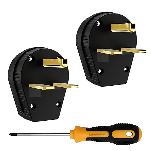 NEMA 6-30P Straight Blade Angle Plug 2 Pack, AC Dryer Replacement Male Angle Plug,3-Prong Grounding Heavy Duty Universal Power Male Connector for Dryers and Ranges,30 Amp,250Volt -with 1 Screwdriver
