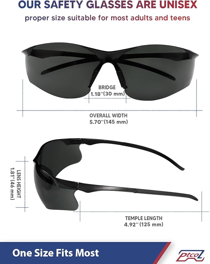Safety Glasses 28 Pack Smoke Tinted: ANSI Z87.1 Certified Anti-Scratch Polycarbonate Lens UV Protection for Construction & Cycling, Woodworking & Lab Lightweight Sofety Nose Pad Unisex