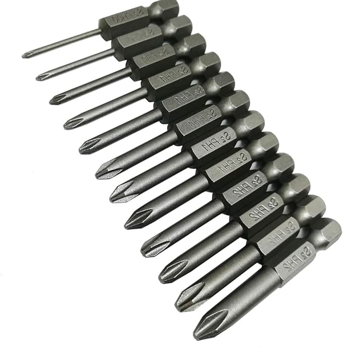 Phillips Cross Screwdriver Bits, 12Pcs 1/4 Hex Shank Magnetic Cross Phillips Screw Head Screwdriver Bits Electric Screwdriver Set Power Tools | 2 inch length