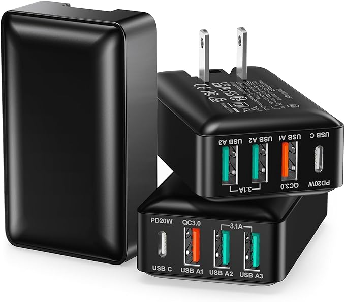 USB C Wall Charger 40W, Excgood 4Port USB Charging Block Flat Foladable Wall Plug PD+QC Power Adapter Multiports for iPhone 16 15 Pro Max 14 13 XR iPad Galaxy S24 S23 Watch Air-Pods -3Pack