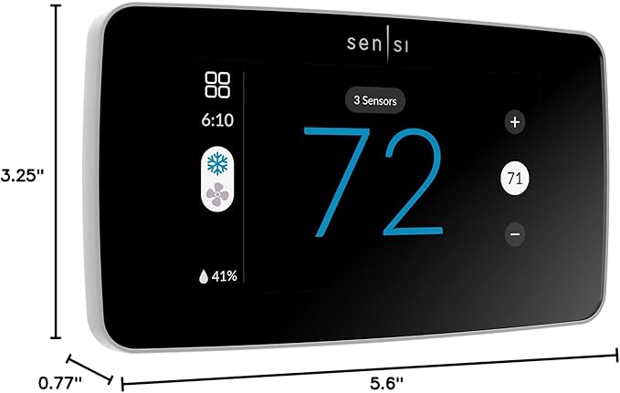 Sensi Touch 2 Smart Thermostat with Touchscreen Color Display, 100 Years of Expertise, Programmable, Wi-Fi, Data Privacy, Easy DIY, Works with Alexa, Energy Star Certified, ST76W, C-Wire Required