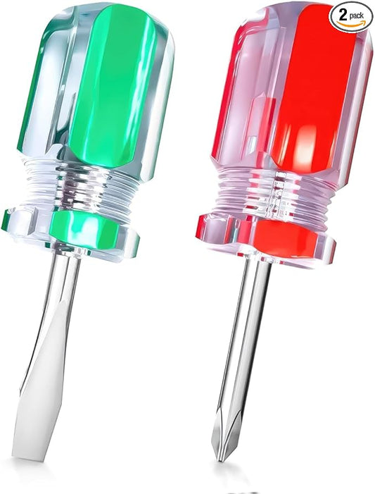 2Pcs Flat & Cross Head Screwdrivers – Mini Screwdriver Set – Pocket Slotted & Cross Repair Tool – Compact Magnetic Tip Hand Tools for Tight Spaces, DIY, Home, Car, Electronics