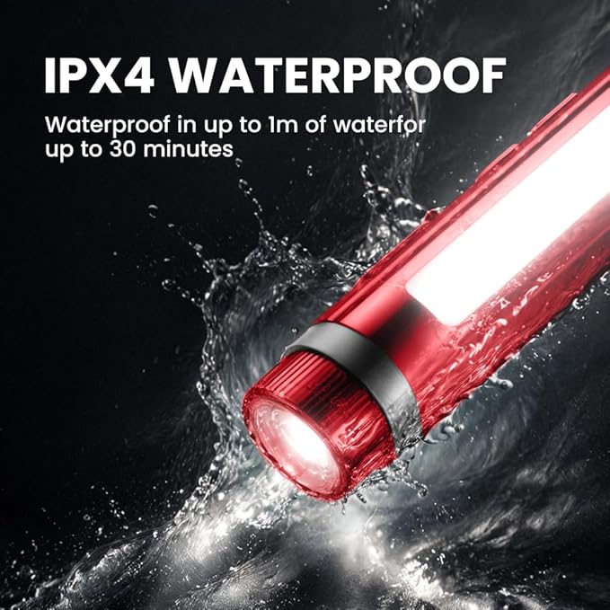 Magnetic Rechargeable Pen Light - 600 Lumen Dimmable EDC Flashlight, IPX4 Waterproof Work Light with Clip & COB LED for Mechanics, Nurses, Emergency (Red)