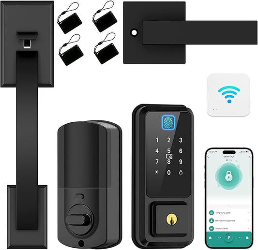 WiFi Front Door Lock with Handle Set, App Control, Smart Locks for Front Door Touchscreen keypad, Keyless Entry Door Lock Fingerprint Deadbolt, Auto Lock (Black)