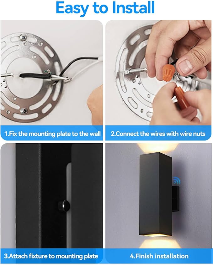 KIZON Dusk to Dawn Outdoor Lighting, Modern Outdoor Wall Light Up and Down Lights with LED Bulbs, Square Sconce Matte Black Exterior Lighting Fixture Wall Mount for House Porch, ETL Listed