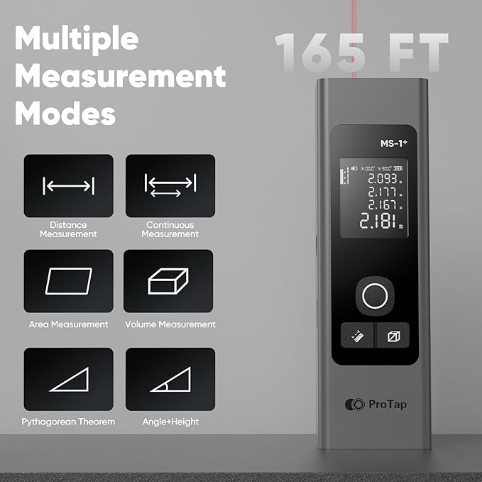 2-in-1 Laser Measure & Line Laser 165 FT - Distance Meter with Cross-Line, Laser Level with 3 Lasers Heads, 1.4" LCD, Type-C Rechargeable- Area/Volume/Pythagorean for Construction, Tiling, DIY