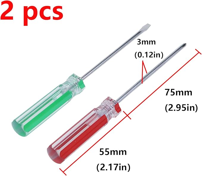 Antrader 2Pcs Screwdriver Set, Non-Magnetic 3mm Phillips & Slotted Bits Screwdriver with 3 Inch Steel Shaft for Repair Home Improvement Craft