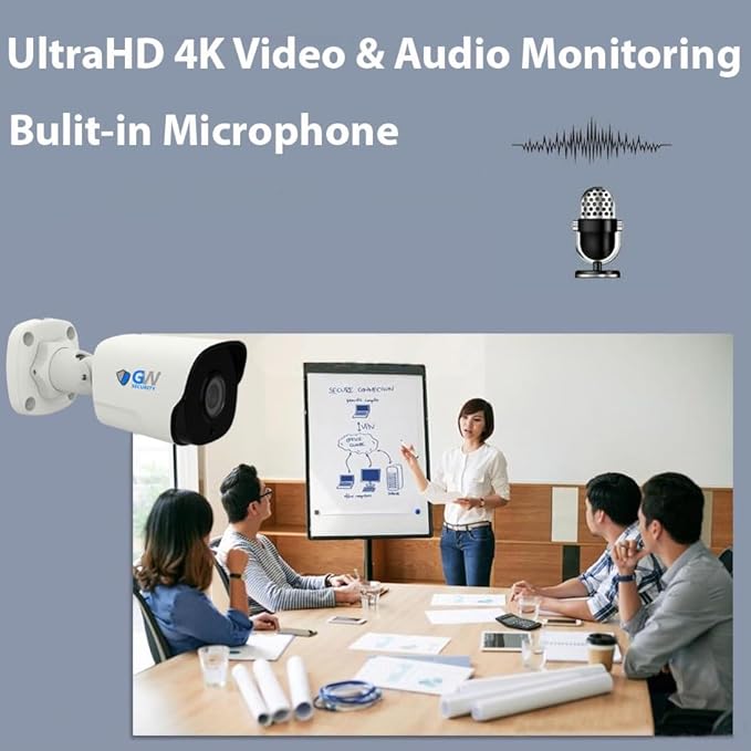 GW Security UltraHD 4K Face Recognition Two-Way Audio 16 Channel Security Camera System with 16 x 8MP @25FPS Waterproof Alarm Light PoE Bullet Cameras, 10 Smart AI Functions, NDAA & TAA Compliant