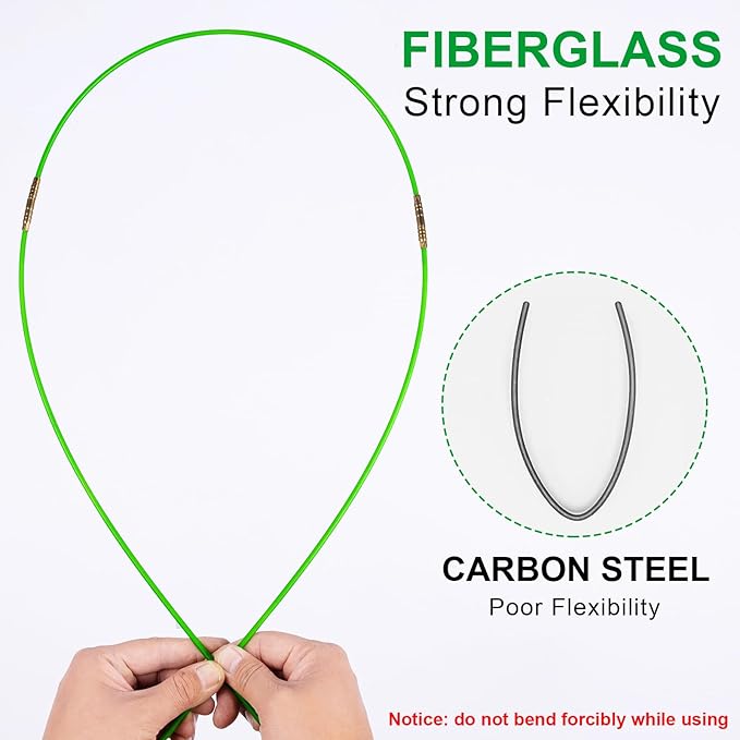 14FT Wire Fishing Tool Fish Tape Cable Rods, Bright Green Wire Puller with 5 Different Attachments in a Carrying Case