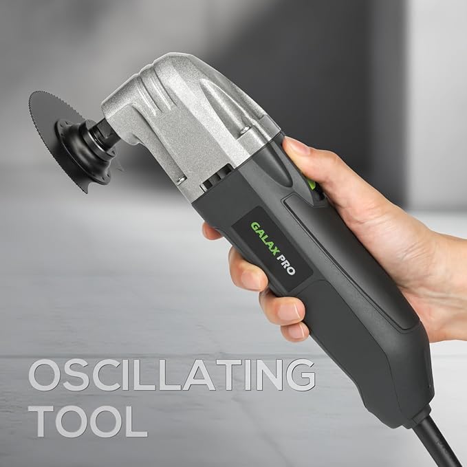 GALAX PRO 22000 OPM 2.0A Oscillating Multi Tool, 3 Degree Oscillating Angle with 3 Pieces Saw Blades, 1 Piece Semi Circle Blade Sanding Plate, 6 Pieces Sanding Papers for Grinding