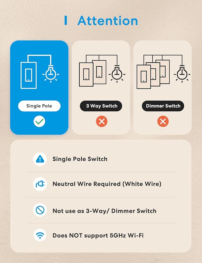 meross Smart Light Switch 4 Pack Supports Apple HomeKit, Siri, Alexa, Google Assistant & SmartThings, Single Pole Light Switch, Neutral Wire Required, Remote Control Schedule, 2.4GHz Wi-Fi